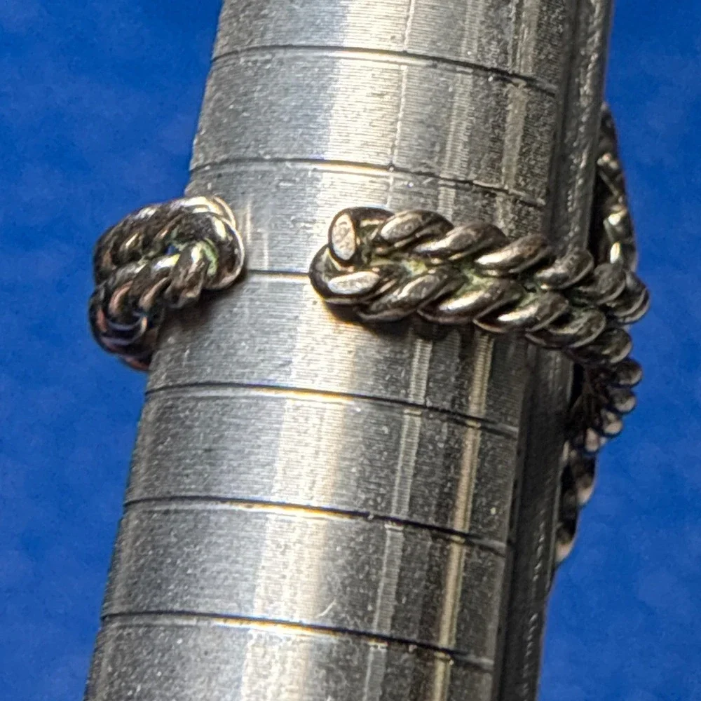 Vintage Silver Tone Oval Turquoise Adjustable Ring Rope Twist Design W‎ Germany
